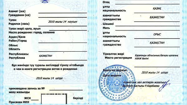 An official birth certificate lying flat, its printed fields and stamps visible