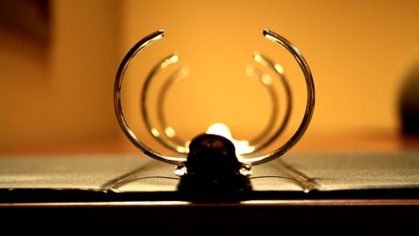 The inside of an open three-ring binder photographed from the edge