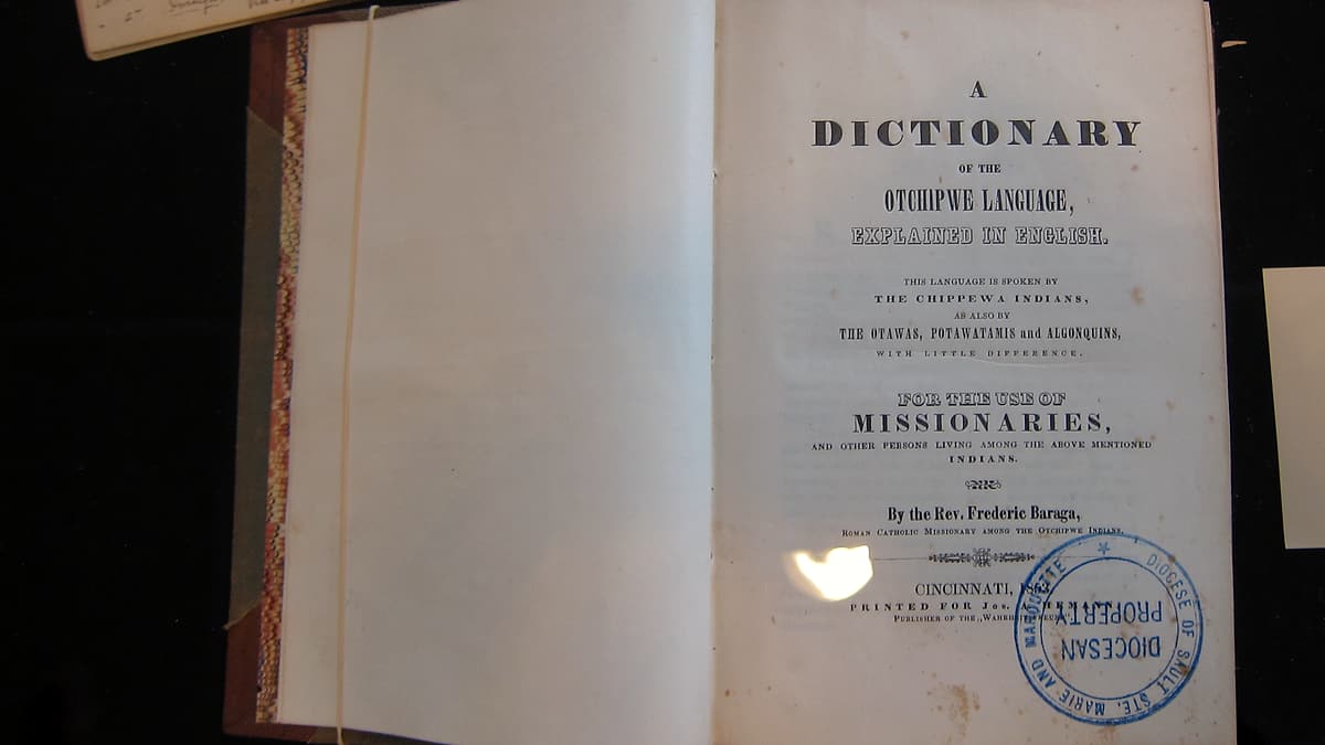An old bilingual dictionary lying open on a flat surface, its columns of entries visible